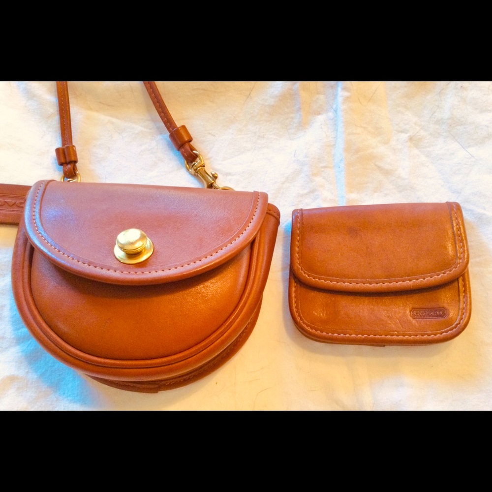 Vintage Coach Leather Set Mini Belt Bag & Wallet